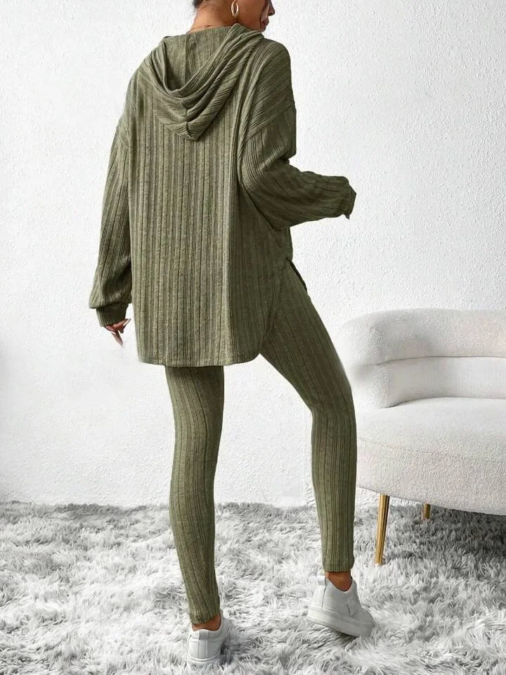 Loungewear set ribbed knit hooded women