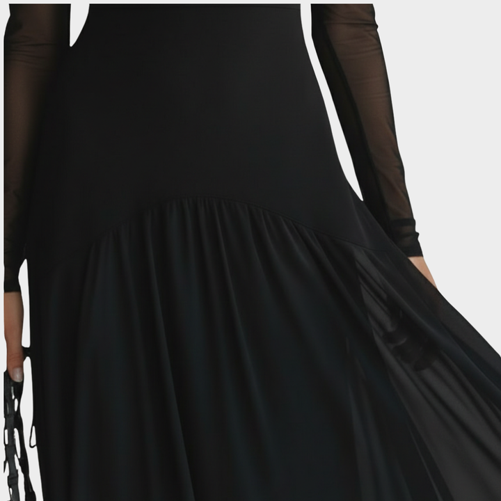Maxi Dress Black Long Sleeve Sheer Mesh