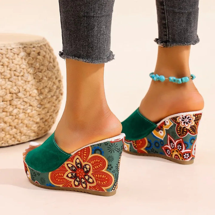 Wedge sandals floral platform women
