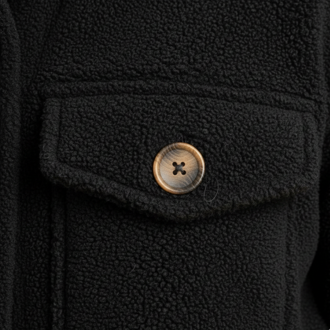 Women's Black Fleece Button Jacket