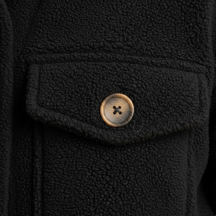 Women's Black Fleece Button Jacket