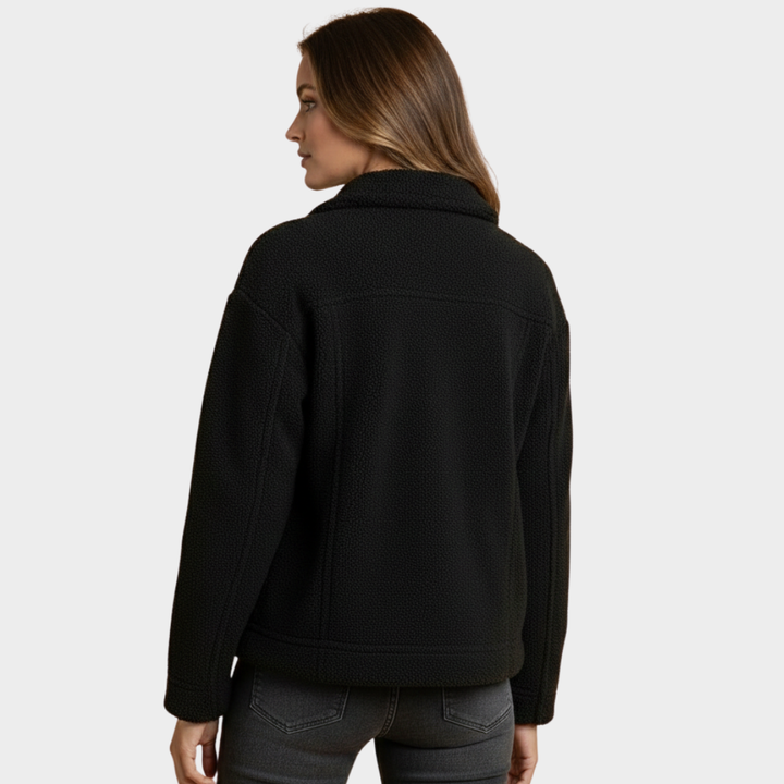 Women's Black Fleece Button Jacket