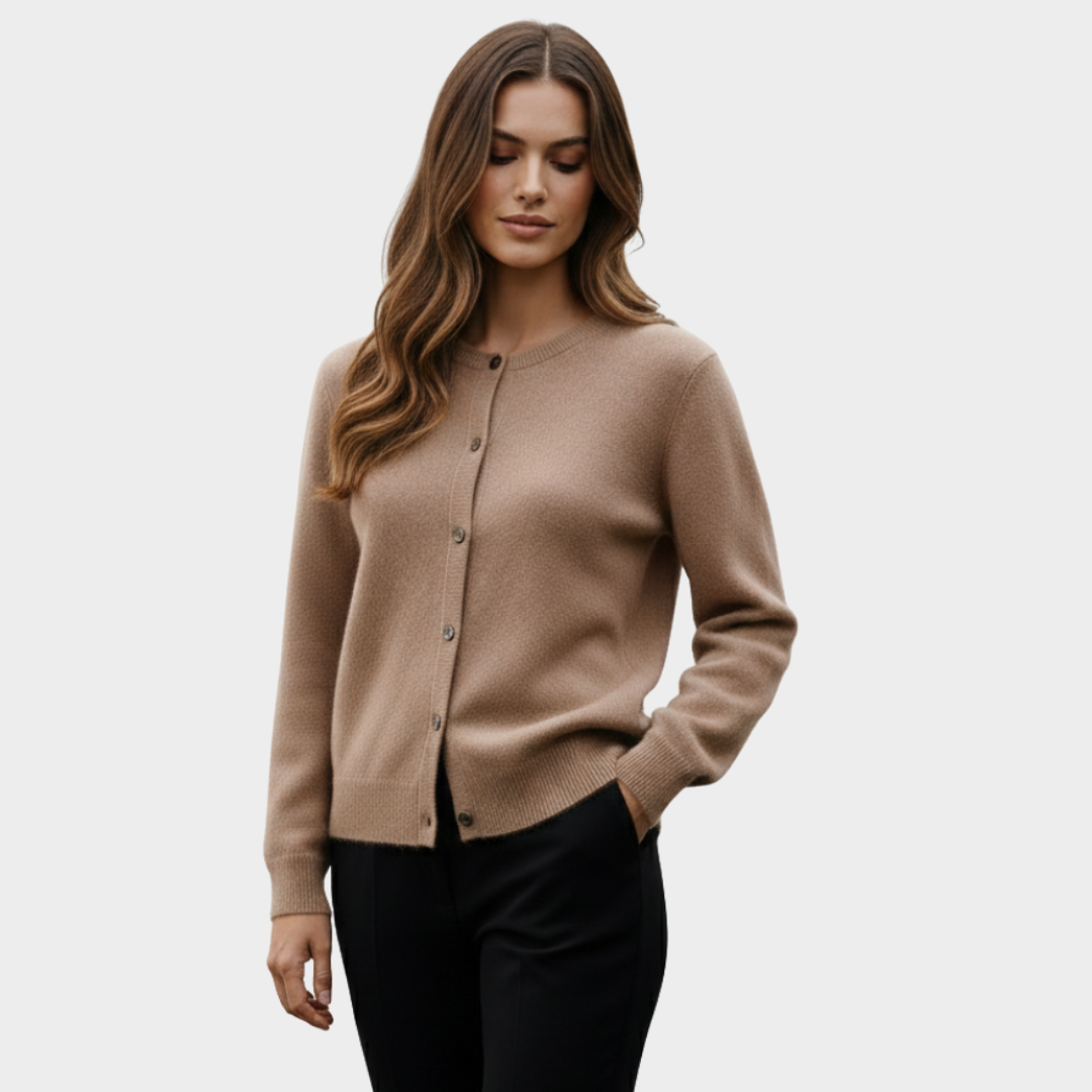 Knit Cardigan Beige Button Front Long Sleeve