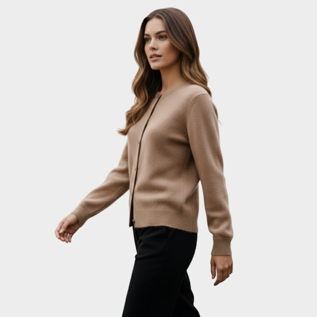 Knit Cardigan Beige Button Front Long Sleeve