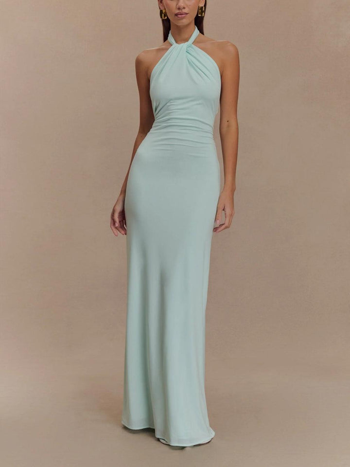 Women's Maxi Dress - Slinky Halter Style - Lagoon Color