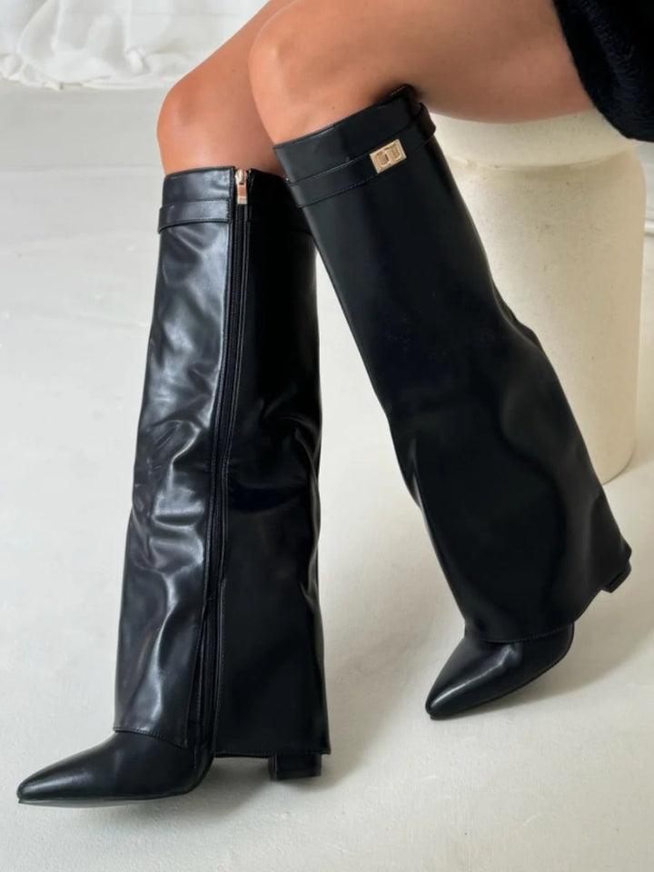 Women's Thigh-High Leather Boots with Buckle