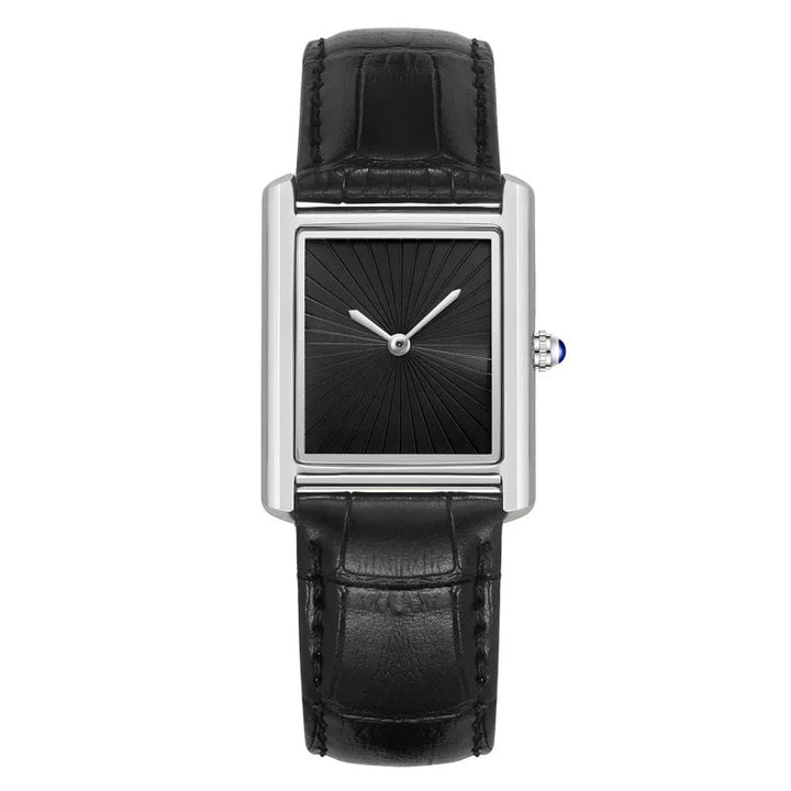 Square Sunray Dial Quartz Watch Leather Strap