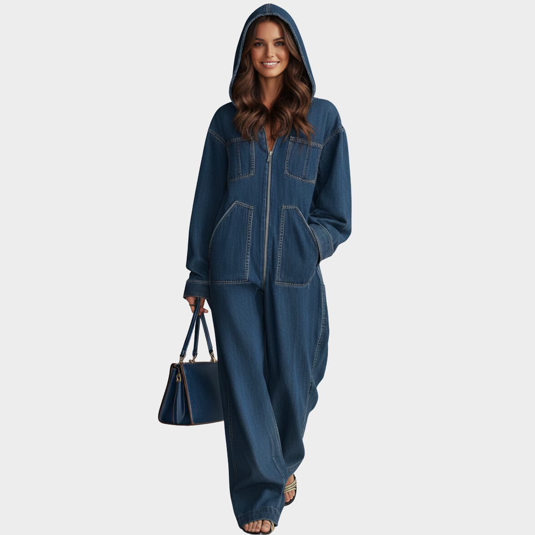 Women’s Hooded Denim Full-Zip Jumpsuit