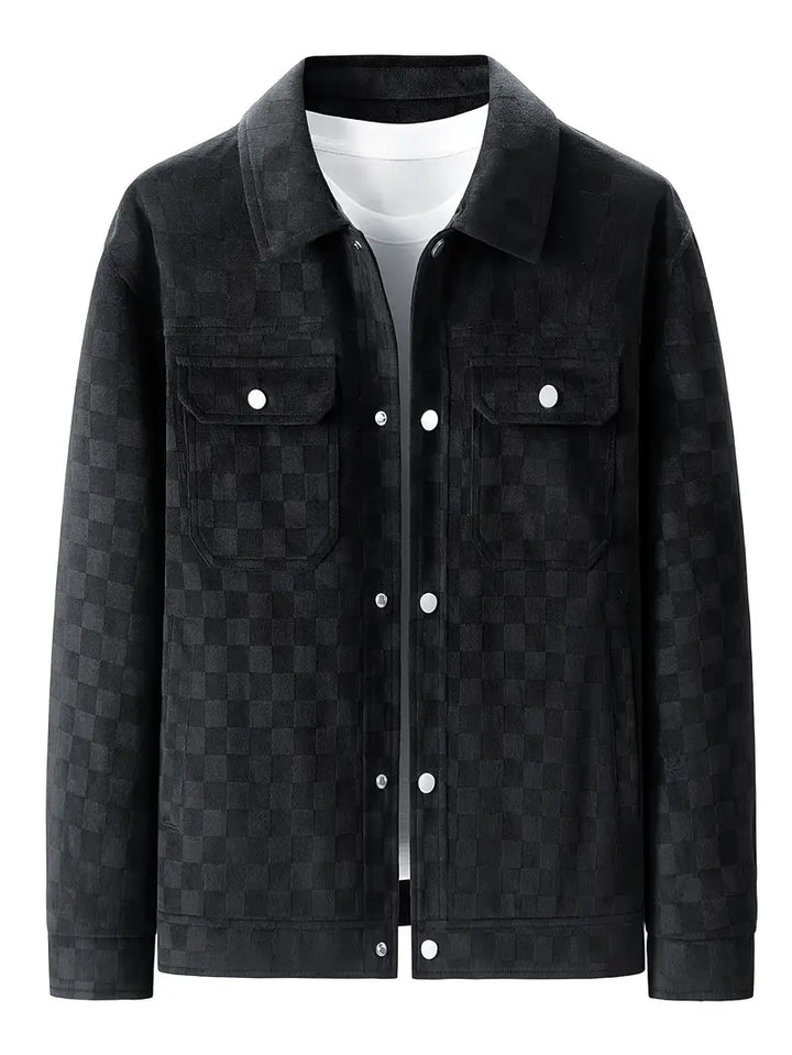 mens suede jacket checkered texture snap cuff