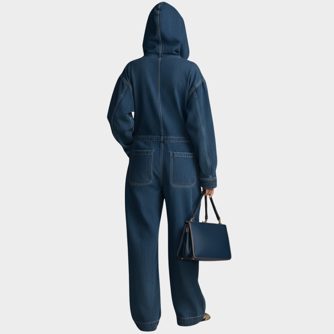 Women’s Hooded Denim Full-Zip Jumpsuit