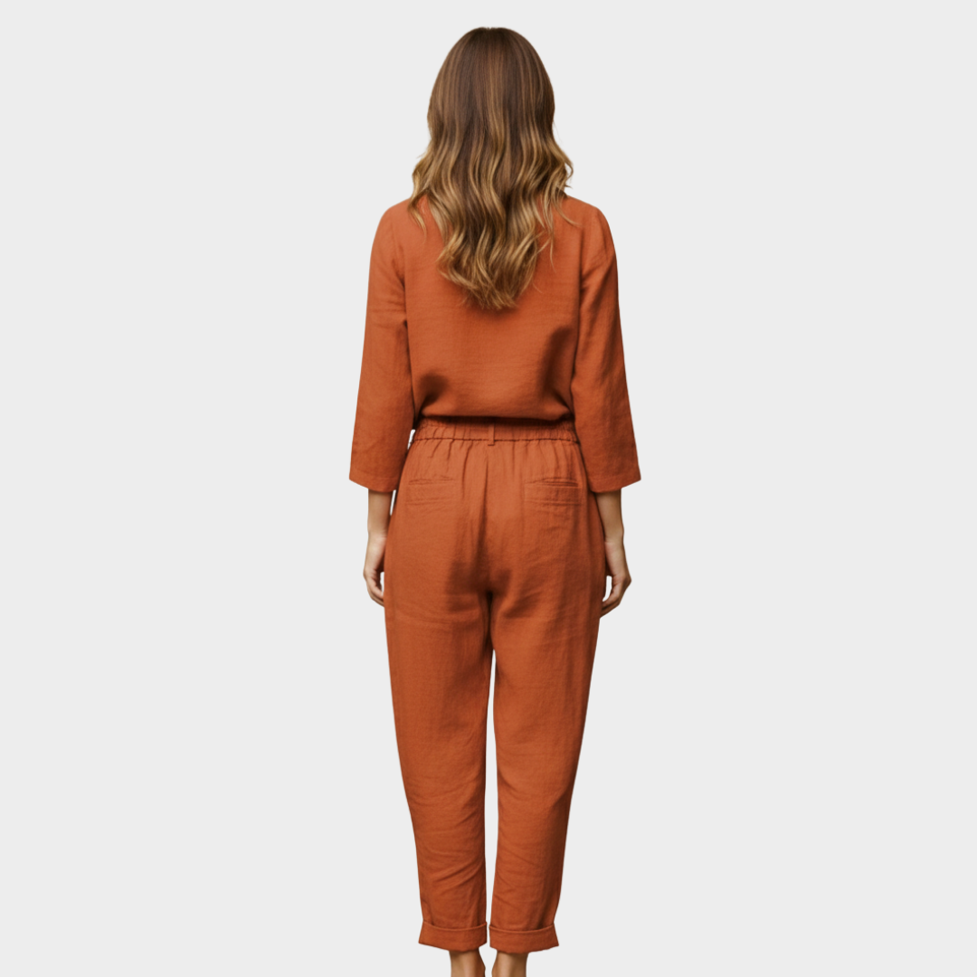 Women’s Linen-Blend 2-Piece Set with Drawstring Pants