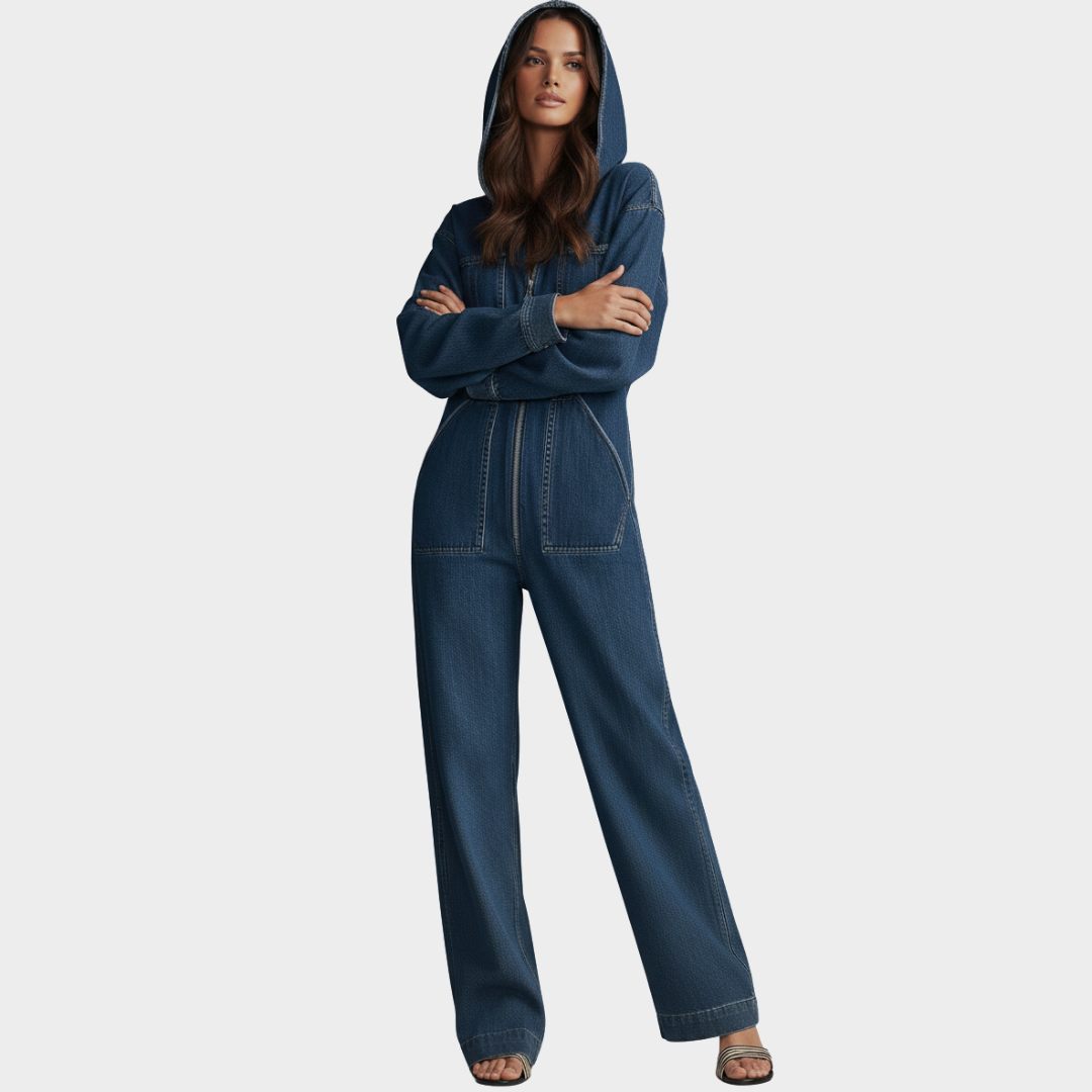 Women’s Hooded Denim Full-Zip Jumpsuit