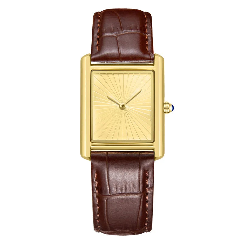 Square Sunray Dial Quartz Watch Leather Strap