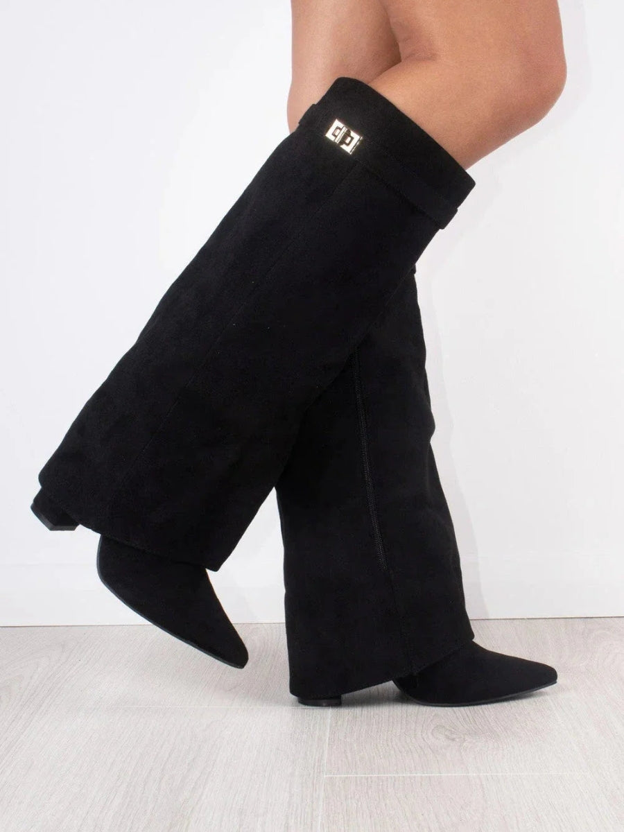 Women's Thigh-High Leather Boots with Buckle