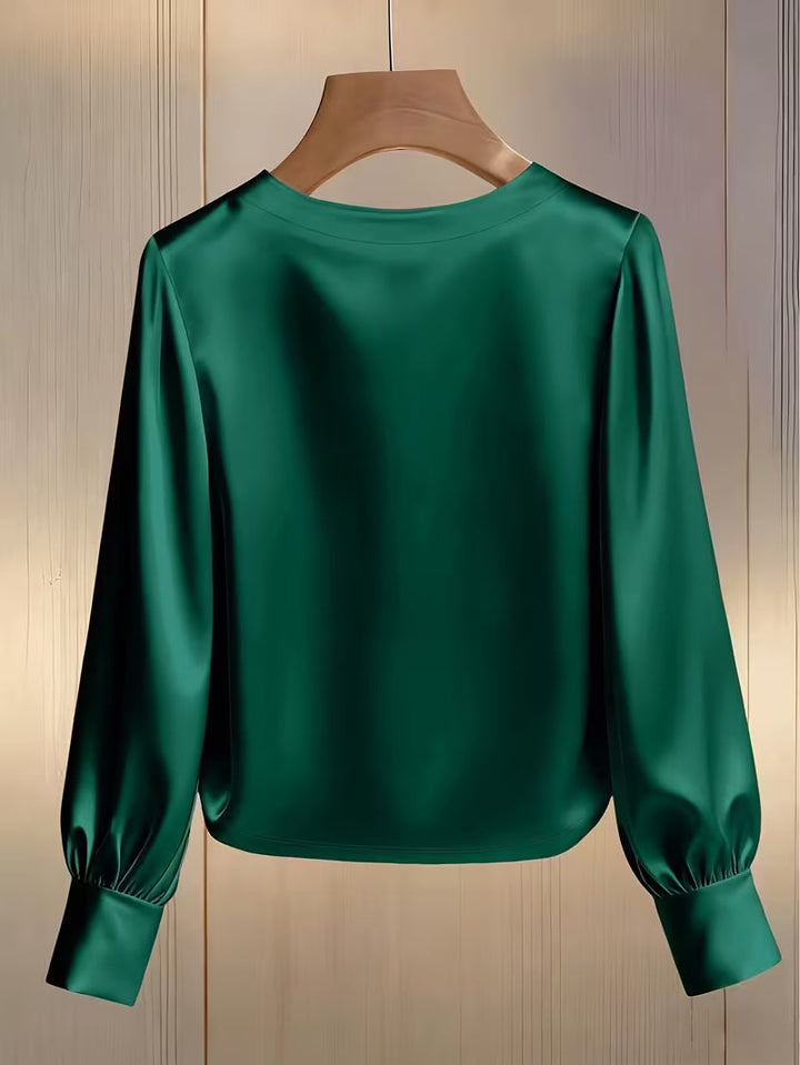 Women’s Satin Blouse Pearl Trim Long Sleeve