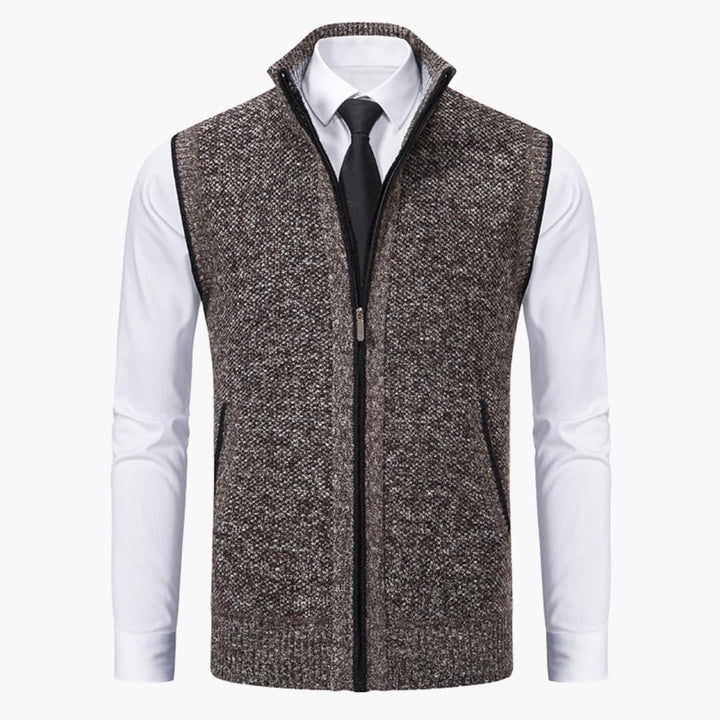 Men sleeveless zip front vest with stand collar regular fit