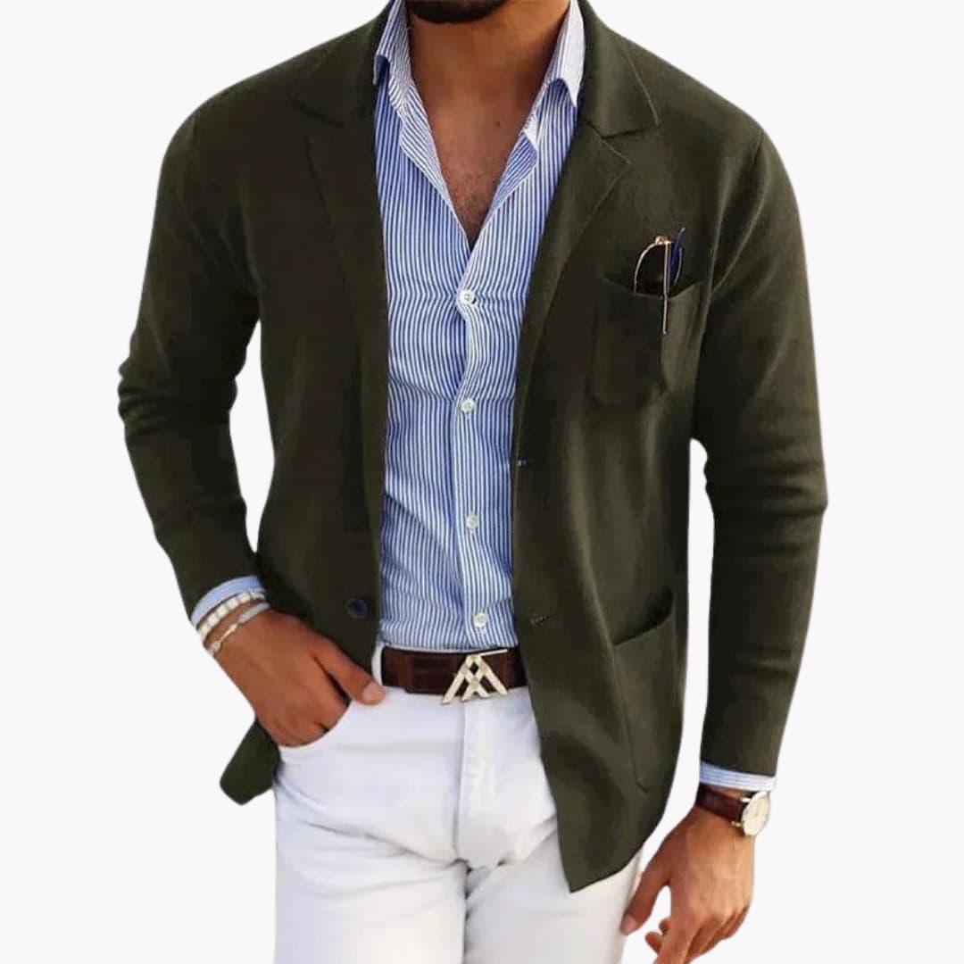 Men’s knit blazer with lapel collar and button closure