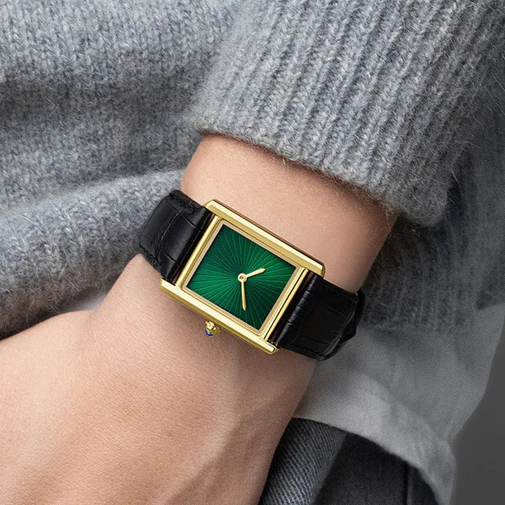 Square Sunray Dial Quartz Watch Leather Strap