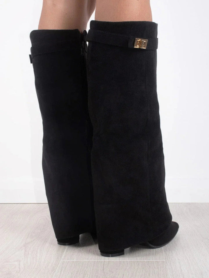 Women's Thigh-High Leather Boots with Buckle