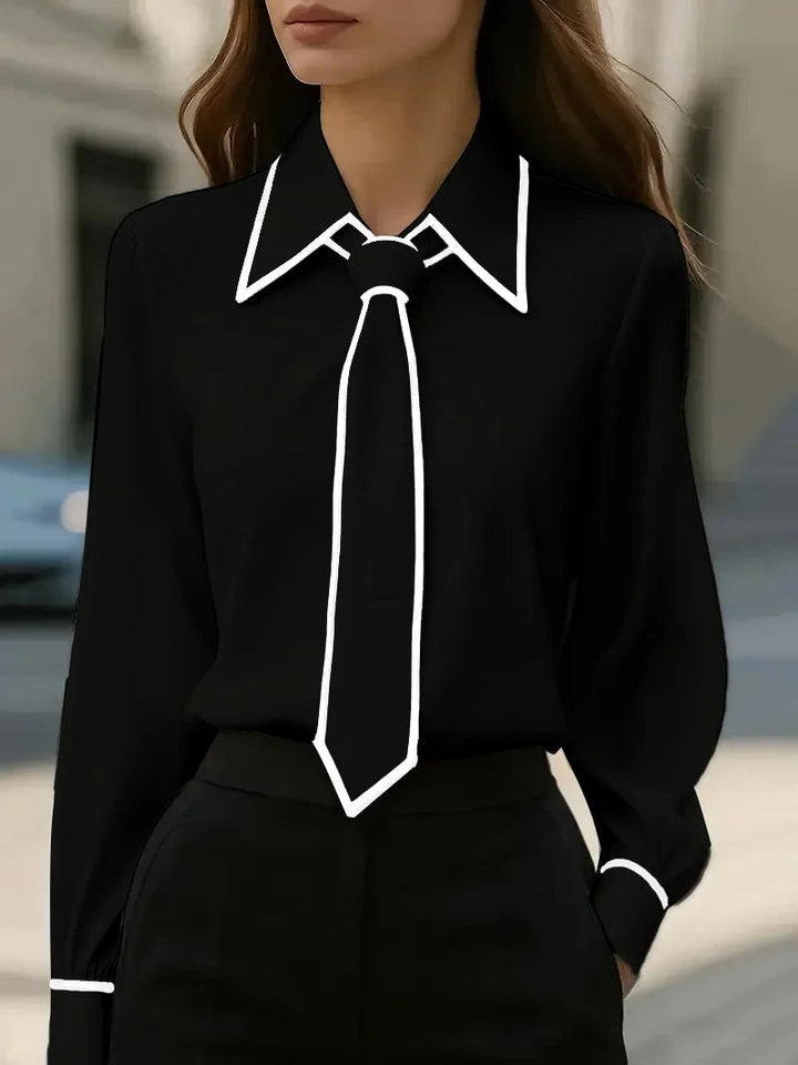 tie blouse contrast trim long sleeve women