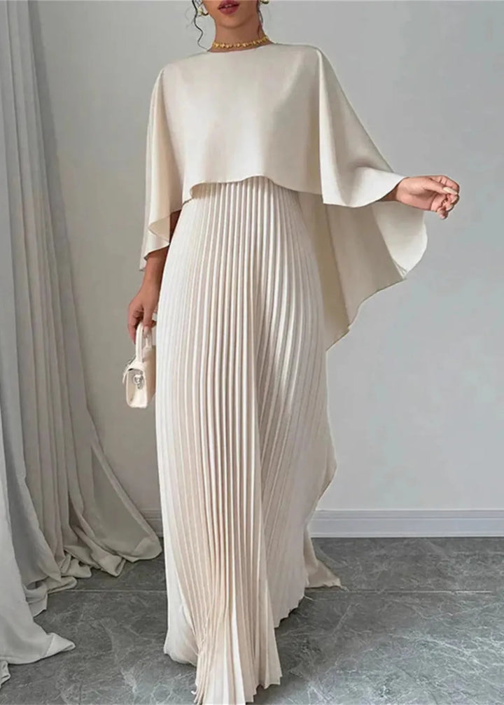 Women's Maxi Dress with Pleated Cape Overlay