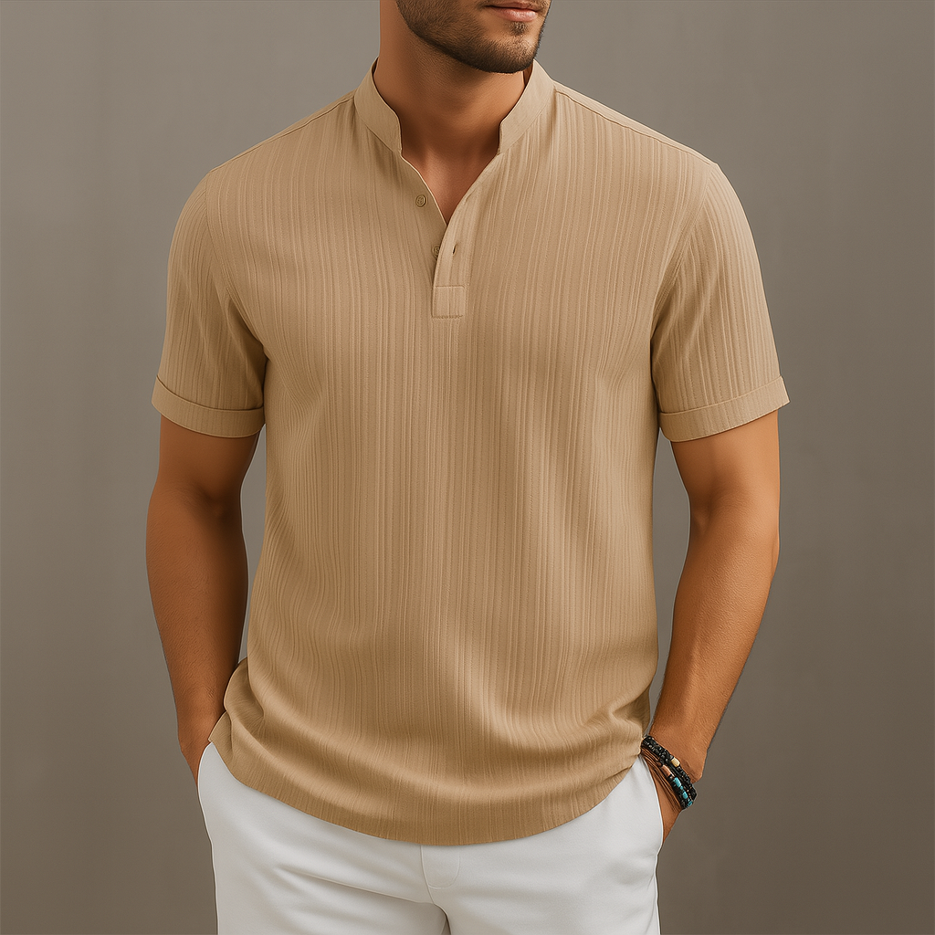 Linen Popover Shirt Short Sleeve Men Breathable Summer Fit