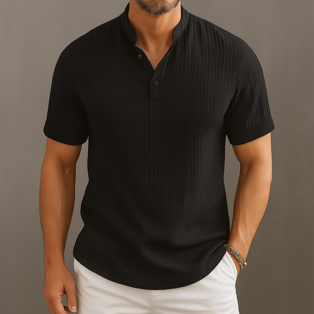 Linen Popover Shirt Short Sleeve Men Breathable Summer Fit