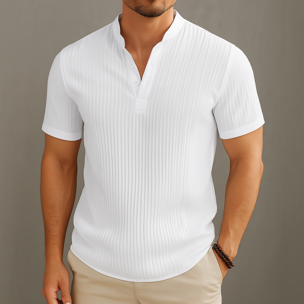 Linen Popover Shirt Short Sleeve Men Breathable Summer Fit