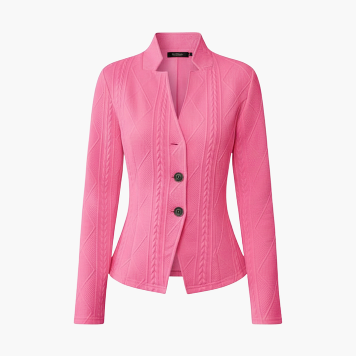Women’s blazer with lapel collar and single button closure