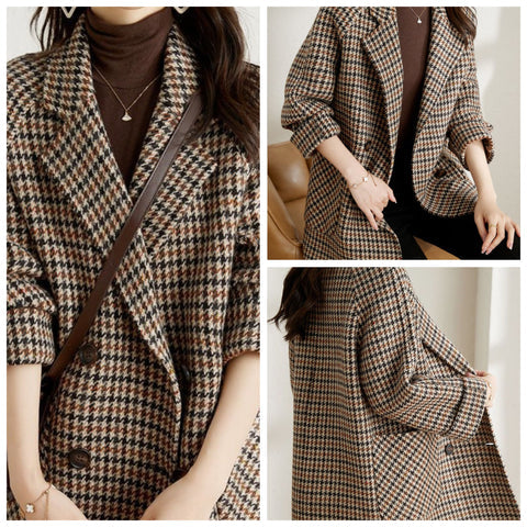 Women’s Checkered Jacket Tailored Fit Button Front