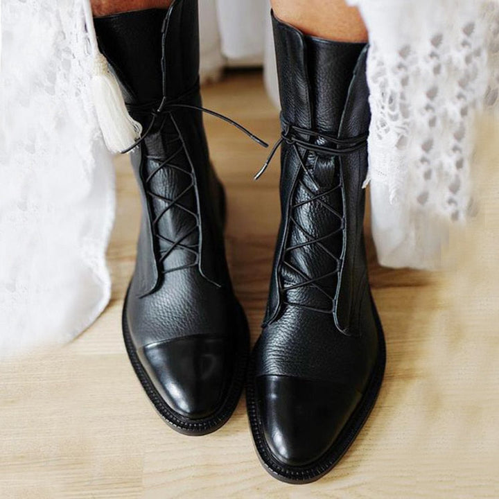 Women's Leather Ankle Boots with Lace-Up Design