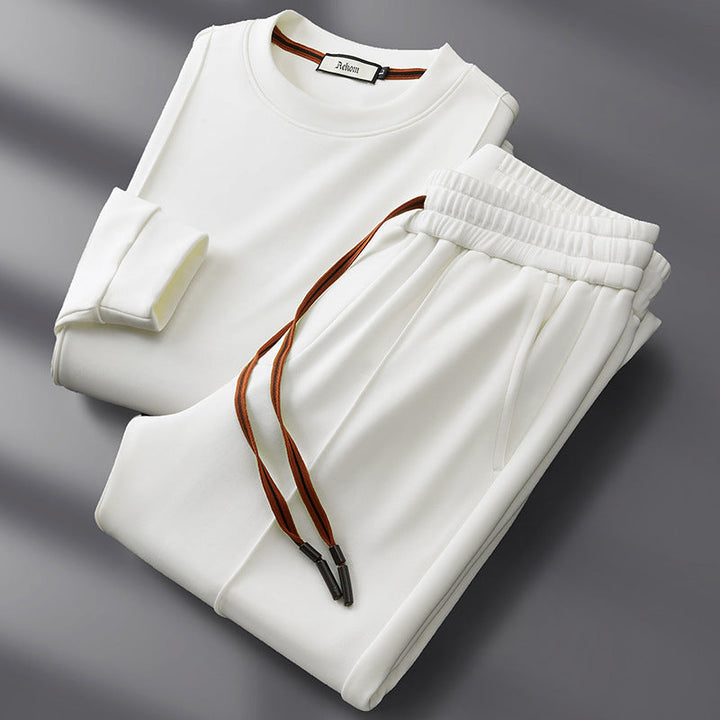 Men loungewear set crew neck top straight leg pants