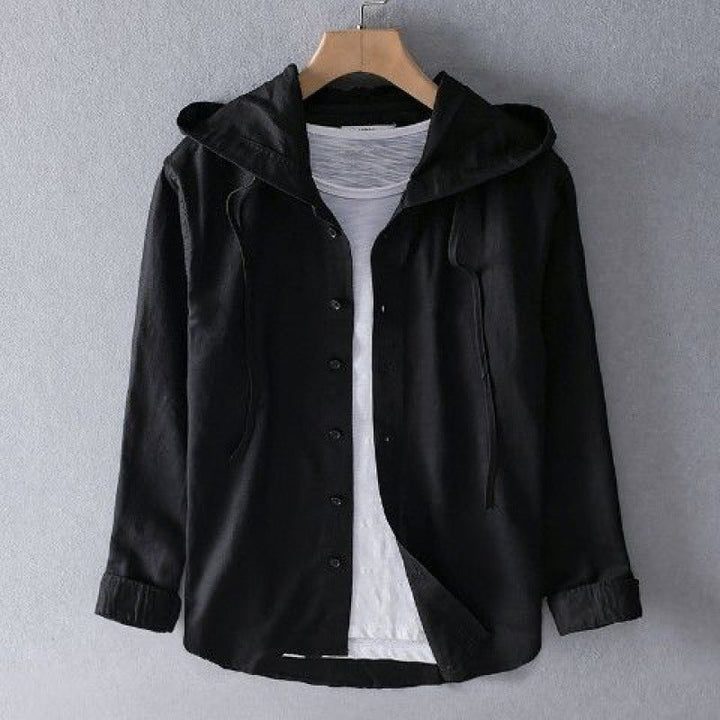 Men’s Linen Hooded Shirt Long Sleeve