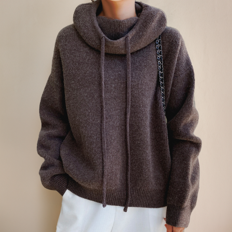 Women's Knit Cowl Neck Hoodie - Relaxed Fit