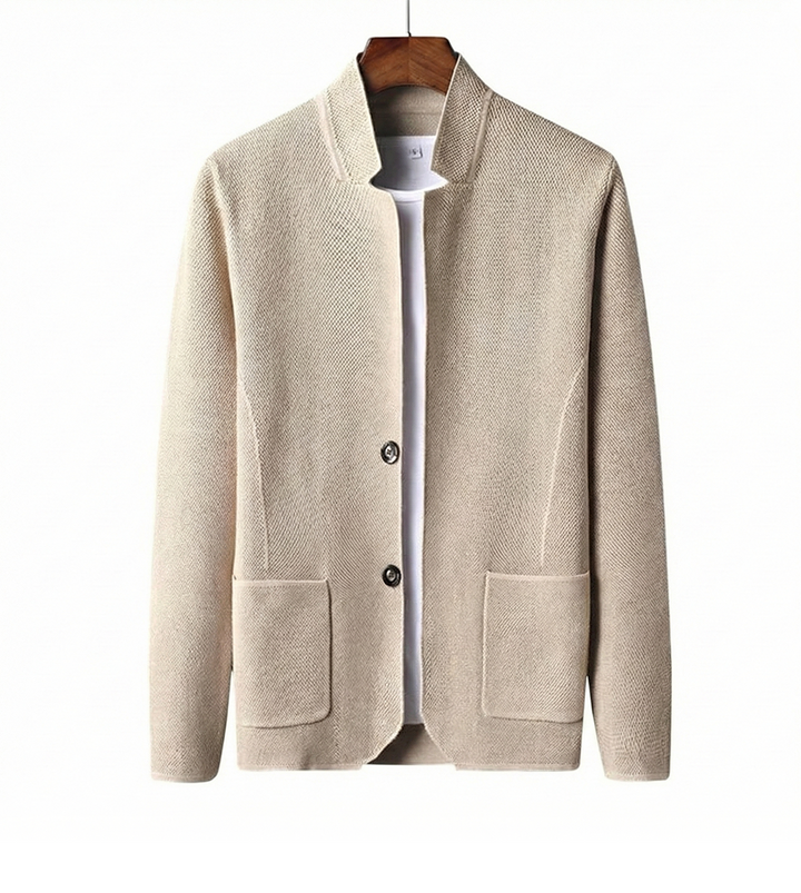 Men’s Wool Cardigan Collarless Lightweight Knit