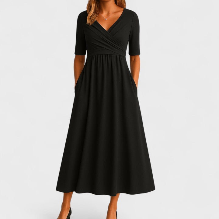 Women's Midi Dress with V-Neck, Chic Style