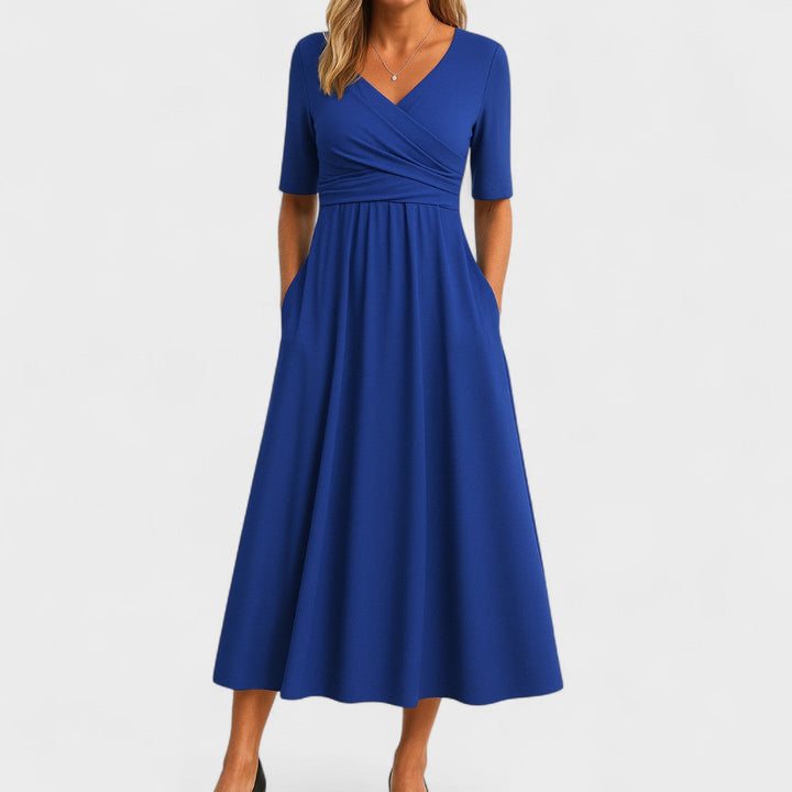 Women's Midi Dress with V-Neck, Chic Style