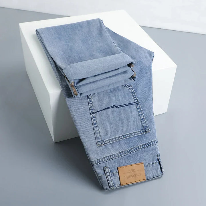 Men’s Straight Fit Jeans Washed Denim Mid Rise