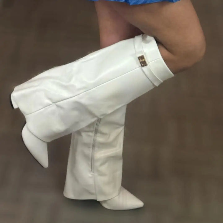 Women’s Leather Thigh-High Boots with Buckle