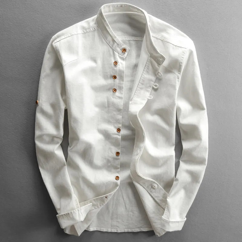 Men linen button up shirt long sleeve regular fit