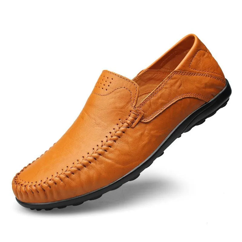 Men leather loafers slip on flat sole