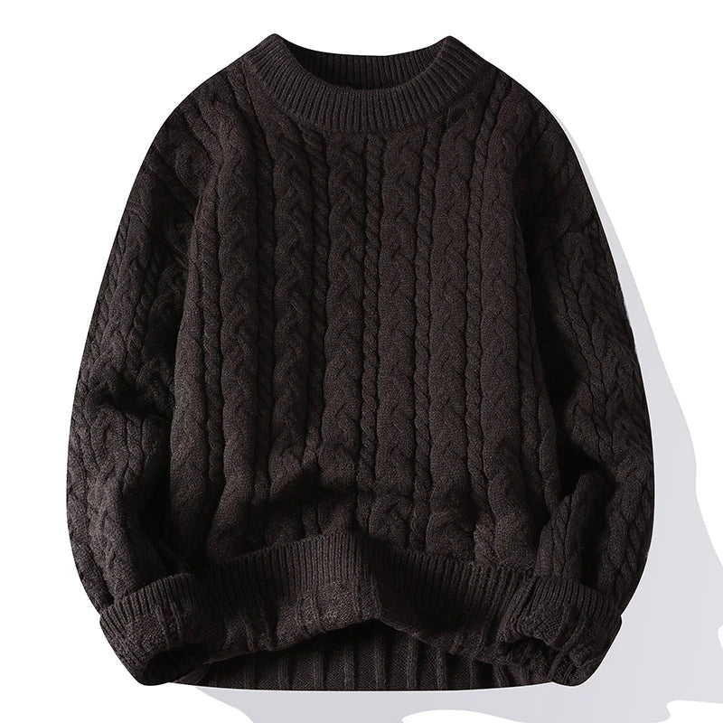 Men’s Knit Sweater Cable Knit Long Sleeve Crew Neck