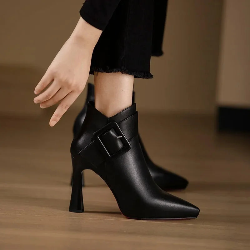 Women ankle boots buckle detail pointed toe heel