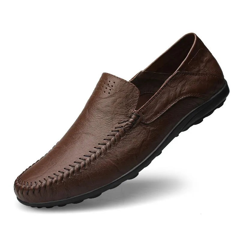 Men leather loafers slip on flat sole