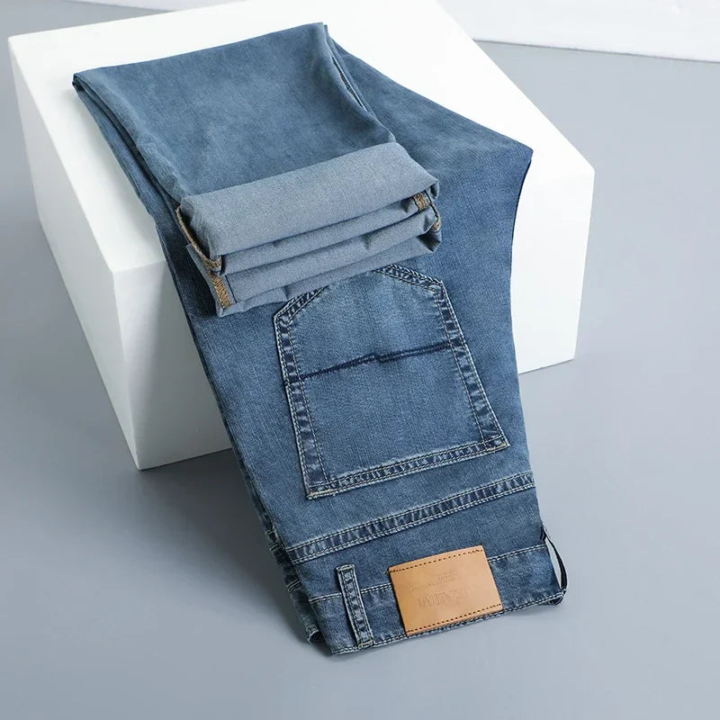 Men’s Straight Fit Jeans Washed Denim Mid Rise