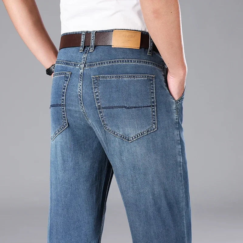 Men’s Straight Fit Jeans Washed Denim Mid Rise