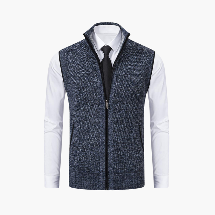 Men sleeveless zip front vest with stand collar regular fit