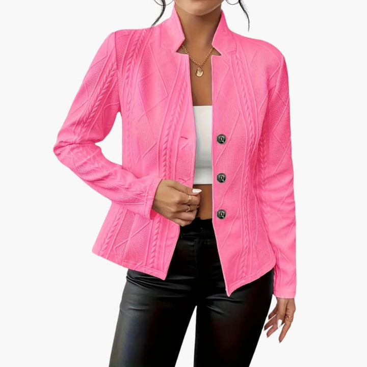 Women’s blazer with lapel collar and single button closure