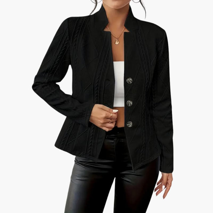 Women’s blazer with lapel collar and single button closure