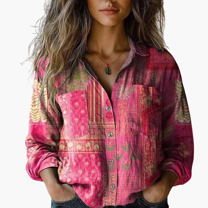 Women’s button down shirt with long sleeves and collar